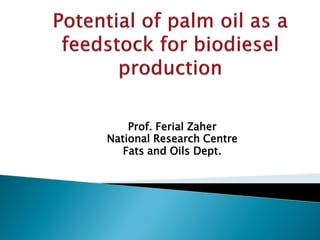 Prof. Ferial Zaher
National Research Centre
Fats and Oils Dept.
 