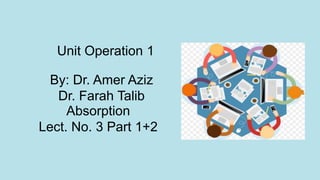 Unit Operation 1
By: Dr. Amer Aziz
Dr. Farah Talib
Absorption
Lect. No. 3 Part 1+2
 