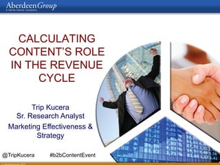 CALCULATING
CONTENT’S ROLE
IN THE REVENUE
CYCLE
Trip Kucera
Sr. Research Analyst
Marketing Effectiveness &
Strategy
@TripKucera #b2bContentEvent
 