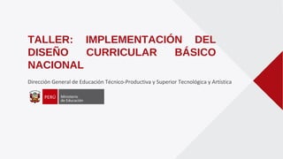TALLER: IMPLEMENTACIÓN DEL
DISEÑO CURRICULAR BÁSICO
NACIONAL
Dirección General de Educación Técnico-Productiva y Superior Tecnológica y Artística
 
