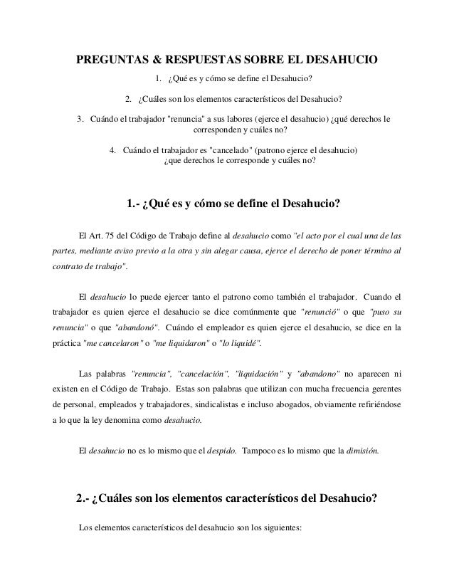 3) preguntas & respuestas sobre el desahucio 3) preguntas & respuestas sobre el desahucio