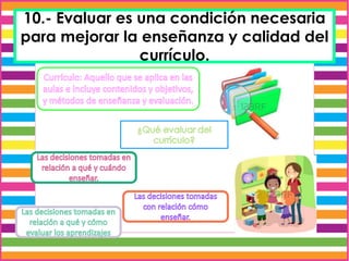 10.- Evaluar es una condición necesaria
para mejorar la enseñanza y calidad del
currículo.
 