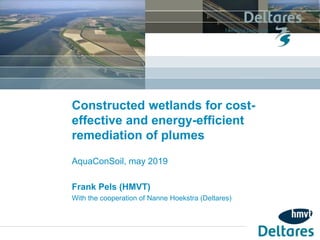 Constructed wetlands for cost-
effective and energy-efficient
remediation of plumes
AquaConSoil, may 2019
Frank Pels (HMVT)
With the cooperation of Nanne Hoekstra (Deltares)
 