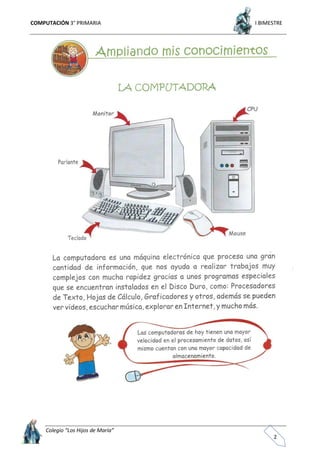 COMPUTACIÓN 3° PRIMARIA I BIMESTRE
Colegio “Los Hijos de María”
2
 