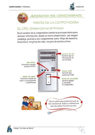 COMPUTACIÓN 3° PRIMARIA I BIMESTRE
Colegio “Los Hijos de María”
4
 