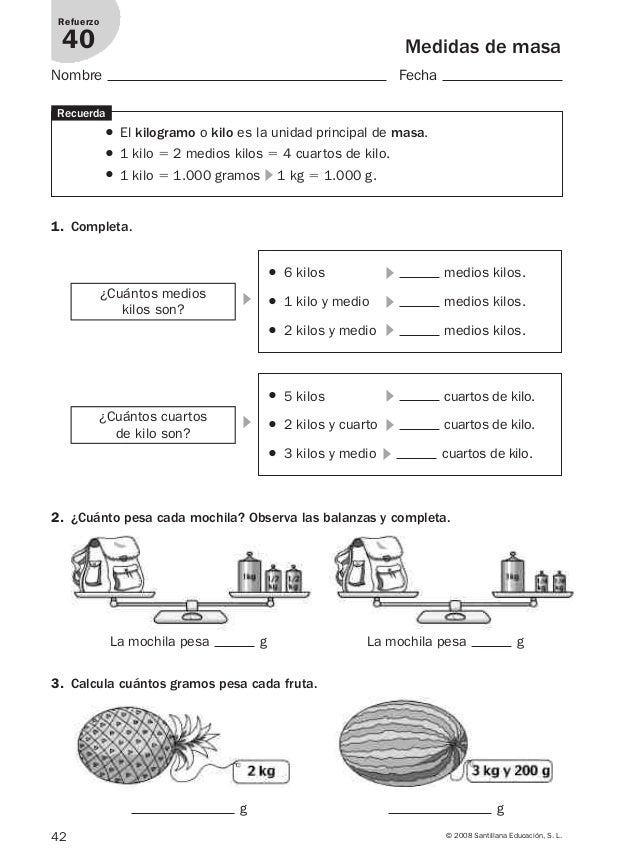 Resultado de imagen de ficha de repaso kilos