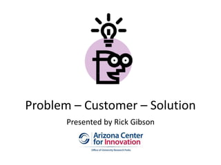 Problem – Customer – Solution
Presented by Rick Gibson
 