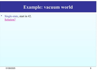 Example: vacuum world
• Single-state, start in #2.
Solution?
01/08/2025 9
 