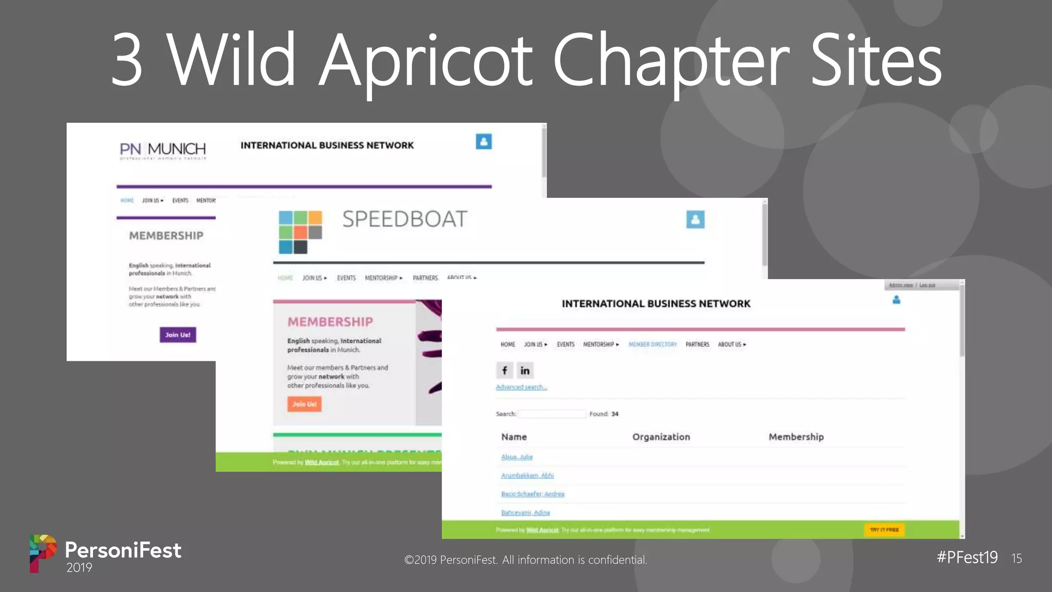 #PFest19 15
3 Wild Apricot Chapter Sites
©2019 PersoniFest. All information is confidential.
 