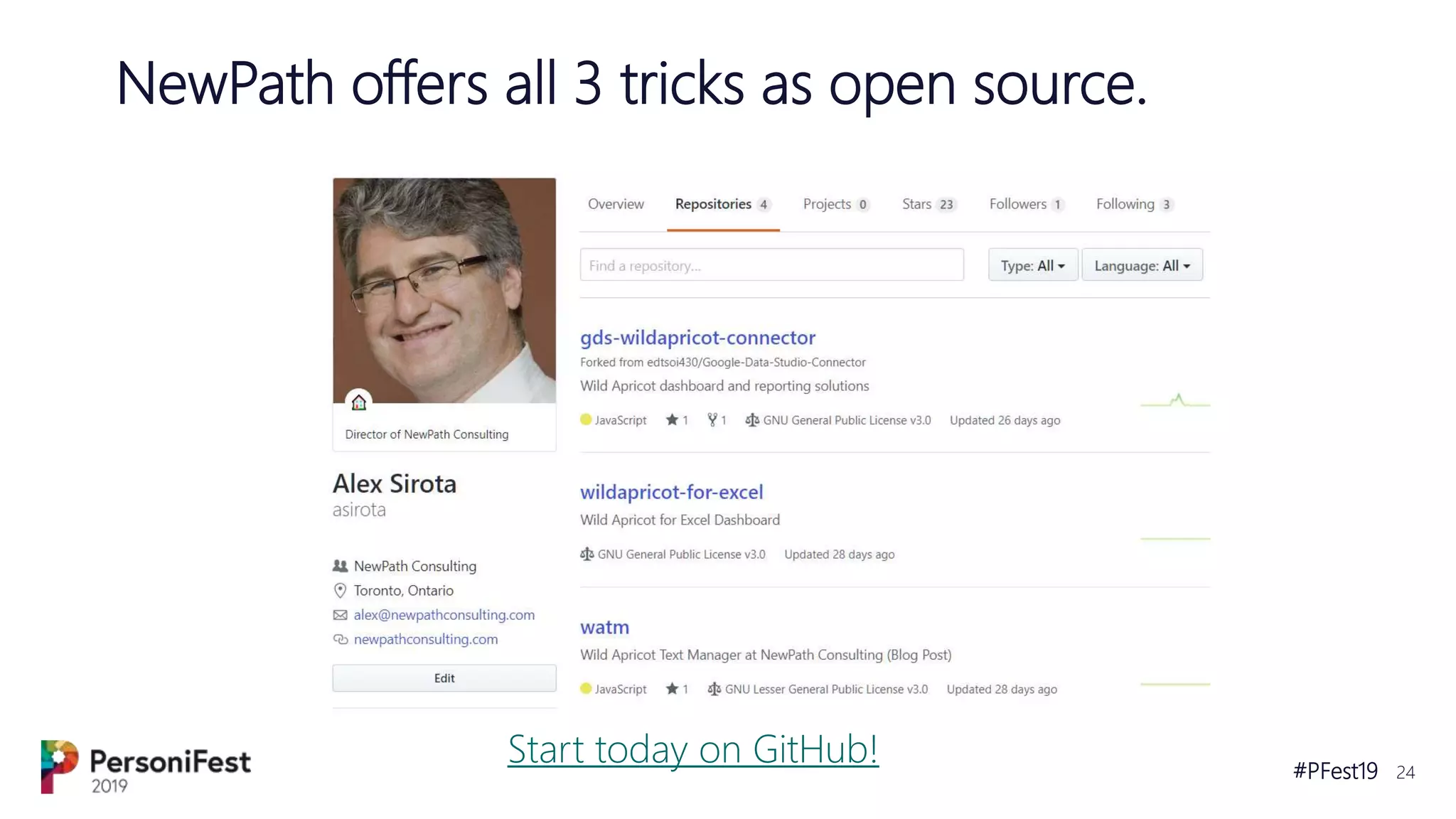 #PFest19 24
NewPath offers all 3 tricks as open source.
Start today on GitHub!
 