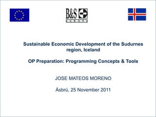 Sustainable Economic Development of the Sudurnes
                 region, Iceland

 OP Preparation: Programming Concepts & Tools


            JOSE MATEOS MORENO

            Ásbrú, 25 November 2011
 