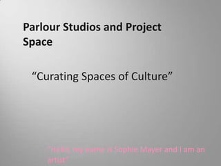 Parlour Studios and Project Space “Curating Spaces of Culture” “Hello, my name is Sophie Mayer and I am an artist” 
