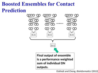…
…
…
…
…
…
[0,1]
…
…
…
…
…
…
…
[0,1]
…
…
…
…
…
…
…
[0,1]
…
……
[0,1]
Final output of ensemble
is a performance weighted
sum of individual DN
outputs.
Eickholt and Cheng, Bioinformatics (2012)
 