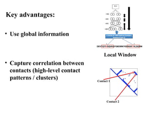 • Use global information
• Capture correlation between
contacts (high-level contact
patterns / clusters)
Local Window
Contact 1
Contact 2
Key advantages:
 