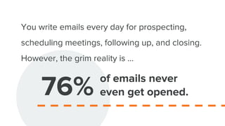 You write emails every day for prospecting,
scheduling meetings, following up, and closing.
However, the grim reality is …
76% of emails never
even get opened.
 