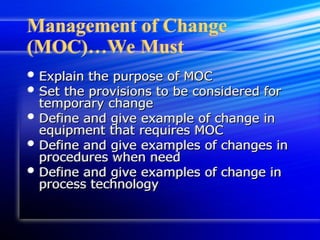 Moc Definition Comprehensive Process Safety Management of Hazardous Chemicals: PHA ...