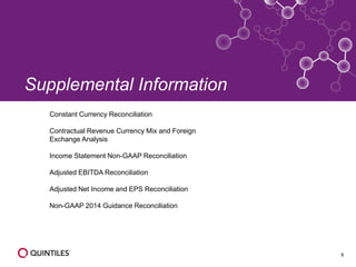 8 
Supplemental Information 
Constant Currency Reconciliation 
Contractual Revenue Currency Mix and Foreign Exchange Analysis 
Income Statement Non-GAAP Reconciliation 
Adjusted EBITDA Reconciliation 
Adjusted Net Income and EPS Reconciliation 
Non-GAAP 2014 Guidance Reconciliation  