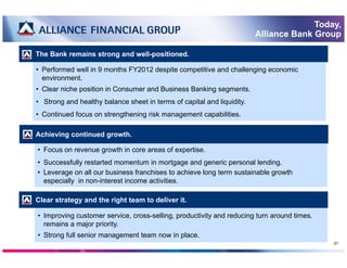 Today,
                                                                        Alliance Bank Group

The Bank remains stron...