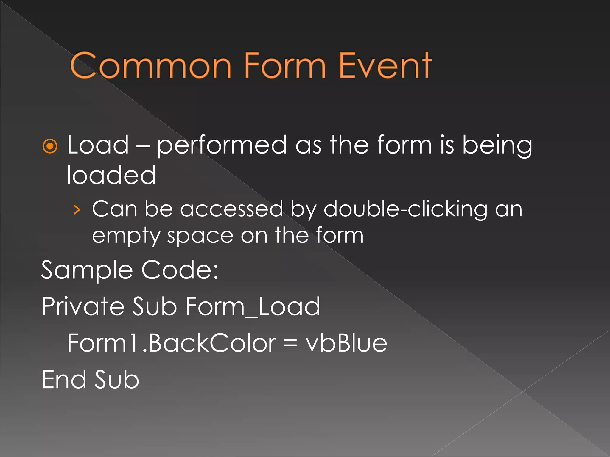 Commonly used controls and their Properties | PPTX | Computing ...