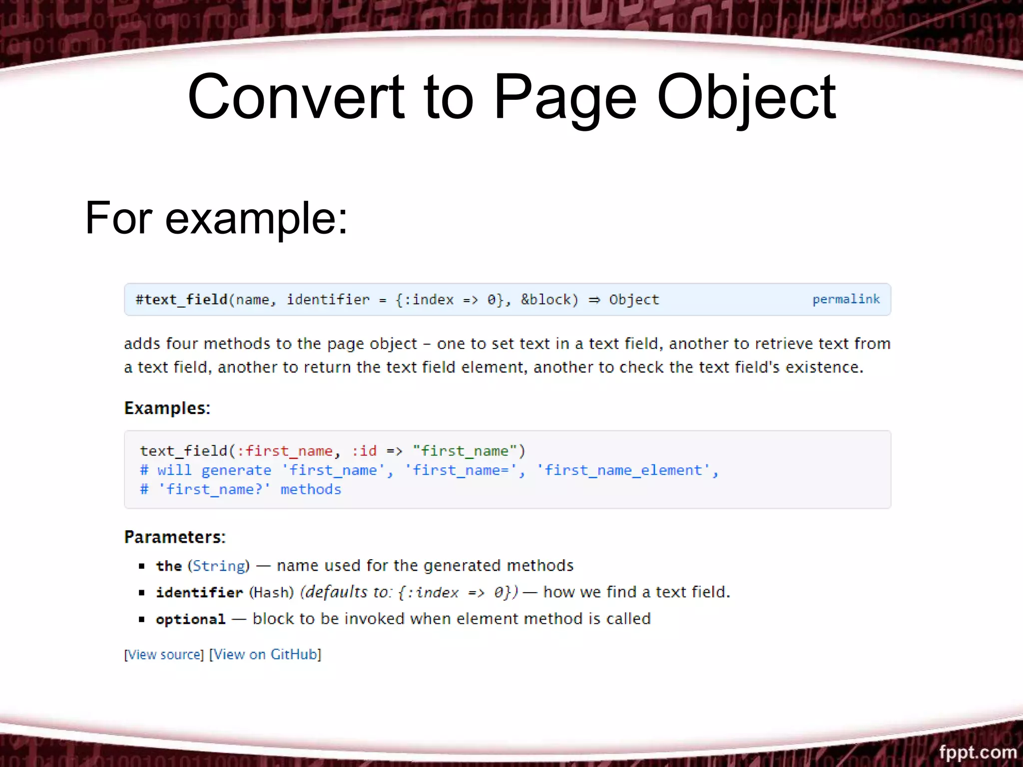 Convert to Page Object
For example:
 