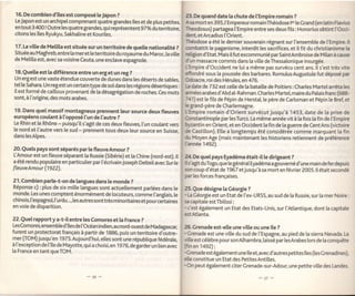 16. De combien         dîles est composé   le Japon ?                             23. De quand date la chute de l'Empire romain ?
 Le   Japon est un archipel comprenant quatre grandes îles et de plus petites,     A- morten 395,t'Empereur romainThéodose lerle Crand (en latin Flavius
 en   tout   3   400 !Outre les quatregrandes,qui représententgZ% du territoire,   Theodosus) partagea ['Empire entre ses deux fils: Honorius obtint t'Occi-
 citons les îles Ryukyu, Sakhaline et Kouriles.                                    dent, et Arcadius l'Orient.
                                                                                   Théodose a été le dernier souverain régnant sur l'ensemble de l'Empire. ll
 17. La vitte de Metilla est située sur un territoire de quelle nationatité ?      combattit [e paganisme, interdit les sacrifices, et ilfit du christianisme [a
 Située au Maghreb,entre [a meret [eterritoire du royaume du Maroc,laville         retigion d'Etat. Mais ilfut excommunié par SaintAmbroise de Milan à cause
 de Metilta est, avec sa voisine Ceuta, une enclave espagnole.                     d'un massacre commis dans la vi[[e deThessalonique insurgée.
                                                                                   i Empire d'Occident ne lui a même pas survécu cent ans. l[ s'est très vite
 18. Quelte est la différence entre un erg et un reg ?                             effondré sous [a poussée des barbares. Romulus Augustule fut déposé par
Un erg est une vaste étendue couverte de dunes dans les déserts de sables,         Odoacre, roi des Hérules,en 476.
tel le Sahara. Un reg est un certain type de soldans les régions désertiques:      l-a date de 732 est ce[[e de [a bataille de Poitiers : Charles Martel arrêta les
i[ est formé de caitloux provenant de ta désagrégation de roches. ces mots         rmées arabes d'Abd a1-Rahman.Chartes Martet,maire du Pataisfranc (688-
sont, à l'origine, des mots arabes.                                                74'l) est [e fils de Pépin de Herstal, [e père de Carloman et Pépin [e Bref, et
                                                                                   b grand-père de Charlemagne.
 19. Dans quel massif montagneux prennent leur source deux fleuves                 LEmpire romain d'Orient survécut jusqu'à 1453, date de [a prise de
européens coutant à t'opposé ['un de l'autre ?                                     Constantinople par lesTurcs. La même année vit à la fois [a fin de ['Empire
Le Rhin et [e Rhône - puisqu'il s'agit de ces deux fleuves, l'un coulant vers
                                                                                   fzantin en Orient, et en Occident [a fin de [a guerre de CentAns (victoire
le nord et l'autre vers le sud - prennent tous deux leur source en suisse,         Ce Castilton). Elle a [ongtemps été considérée comme marquant [a fin
dans lesAlpes.                                                                     dtt Moyen Age (mais maintenant les historiens retiennent de préférence
                                                                                   i'année 1492).
20. Quels pays sont séparés par [e fleuveAmour ?
L'Amour est un fleuve séparant [a Russie (Sibérie) et la Chine (nord-est). ll      24. De quel pays Eyadéma était-it te dirigeant ?
a été rendu populaire en particulier par l'écrivain Joseph Delteil avec Surle      ls'agitduTogo,que [e généraI Eyadéma a gouverné d'une main deferdepuis
fleuveAmour (1922).                                                                son coup d'état de 1967 et jusqu'à sa mort en février 2005. l[ était secondé
                                                                                   Dar les forces françaises.
21. Combien parle-t-on de langues dans [e monde ?
Réponse c) : plus de six mi[[e langues sont actuellement parlées dans [e           25. Que désigne [a Géorgie ?
monde. Les unes comptent énormément de locuteurs, comme l,anglais, le              ' La Céorgie est un Etat de ['ex-URSS, au sud de la Russie, sur [a mer Noire   :
chinois,['espagnol,l'urdu..., [esautressonttrès minoritaires et pourcertaines         capitale estTbilissi ;
en voie de disparition.                                                            =
                                                                                   'c'est également un Etat des Etats-Unis, sur l'Atlantique, dont la capitale
                                                                                   estAtlanta.
22. Que[ rapporty a-t-i[ entre les Comores et [a France ?
Les Comores,ensembled'îlesde ['Océan indien,au nord-ouestde Madagascar,            26. Grenade est-elte une vi[[e ou une île ?
furent un protectorat français à partir de 1886, puis un territoire d,outre-       . Grenade est une vi[[e du sud de ['Espagne, au pied de [a sierra Nevada. La
mer (TOM)jusqu'en 1975.Aujourd'hui, ettes sont une république fédérate,             rille est cé[èbre poursonAlhambra, [aissé par lesArabes [ors de la conquête
à l'exception de ['îte de Mayotte, quia choisi, en 1976,degarderun [ien avec
                                                                                   {fin en 1492);
la France en tant queTOM.                                                          'Grenade estégalement uneîle et,avecd'autres petitesîles (les Crenadines),
                                                                                   etle constitue un Etat des PetitesAntilles.
                                                                                   ' On peut également citer Crenade-sur-Adour, une petite ville des Landes.
 