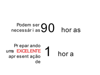 90 hor as
1 hor a
Podem ser
necessár i as
Pr epar ando
uma EXCELENTE
apr esent ação
de
 