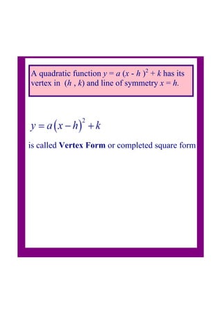 Quadratic Function Vertex Form