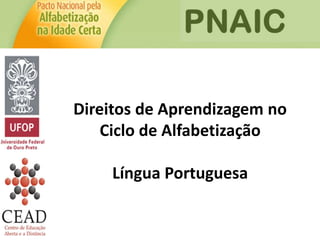 Direitos de Aprendizagem no
Ciclo de Alfabetização
Língua Portuguesa
 