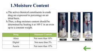 Quality control of crude drug Pharmacognosy | PPTX
