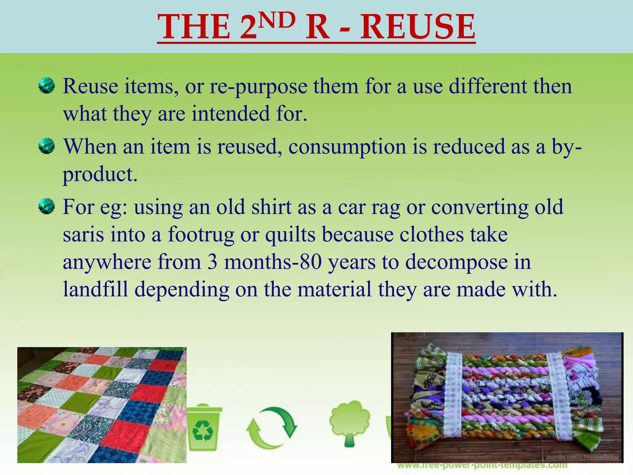 3 R - REDUCE REUSE RECYCLE FOR A SUSTAINABLE PLANET | PPTX