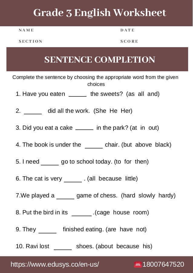 English Grammar Lessons Sentences Worksheets