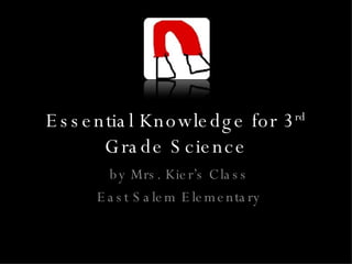 Essential Knowledge for 3 rd  Grade Science by Mrs. Kier’s Class East Salem Elementary 