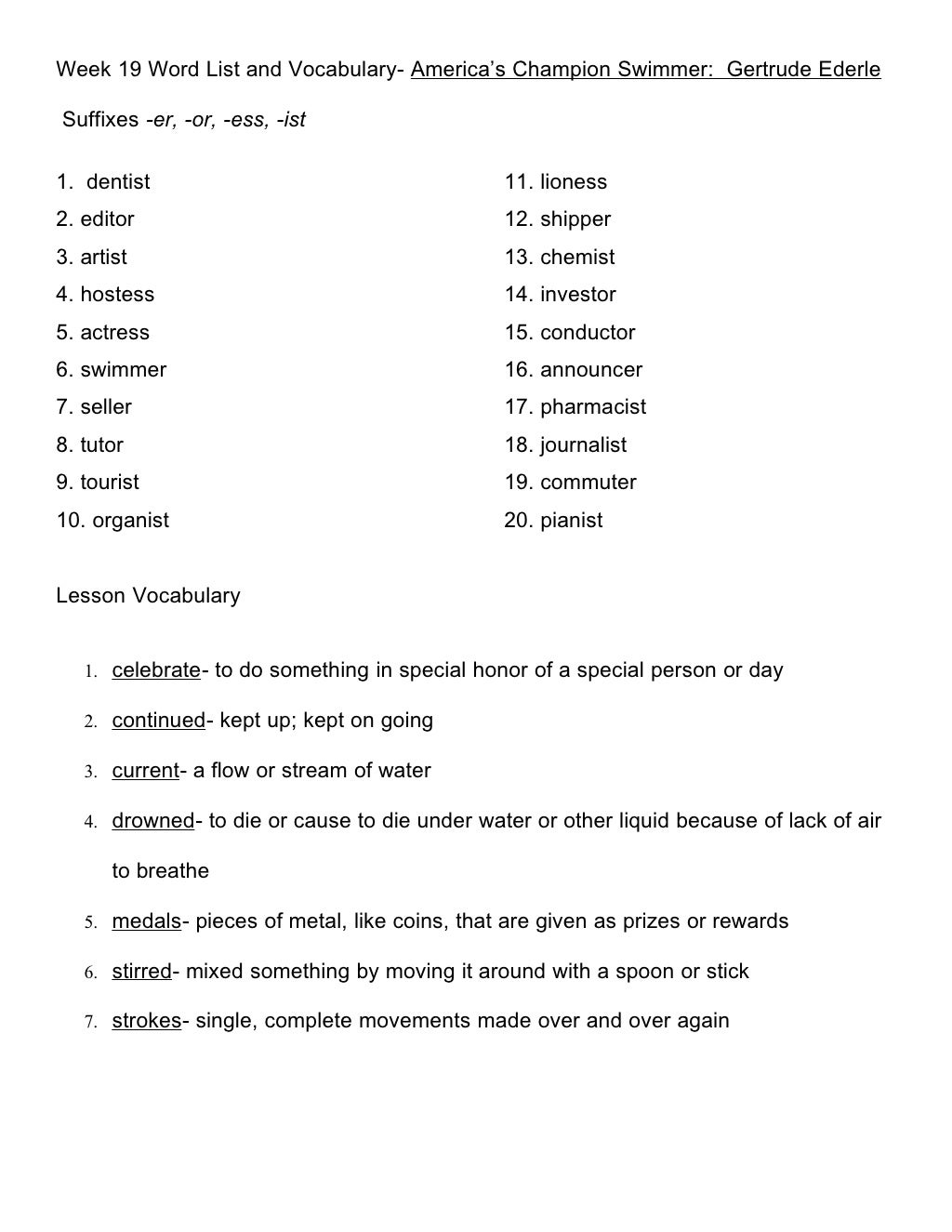 3rd Grade- Unit 4 Word Lists and Vocabulary
