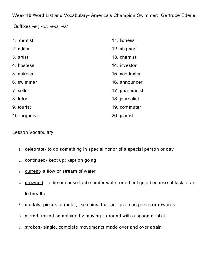 3rd Grade- Unit 4 Word Lists and Vocabulary