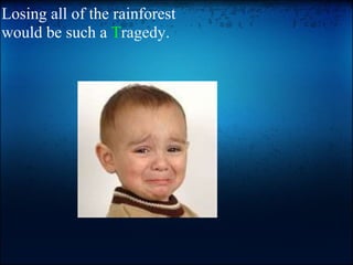 Losing all of the rainforest would be such a  T ragedy . 