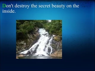 D on't destroy the secret beauty on the inside.     