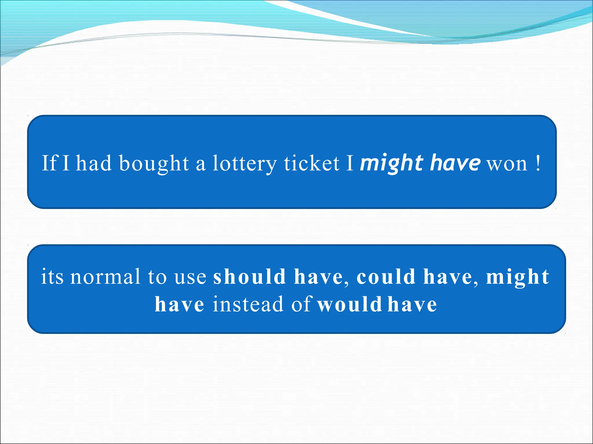 its normal to use should have, could have, might
have instead of would have
If I had bought a lottery ticket I might have won !
 