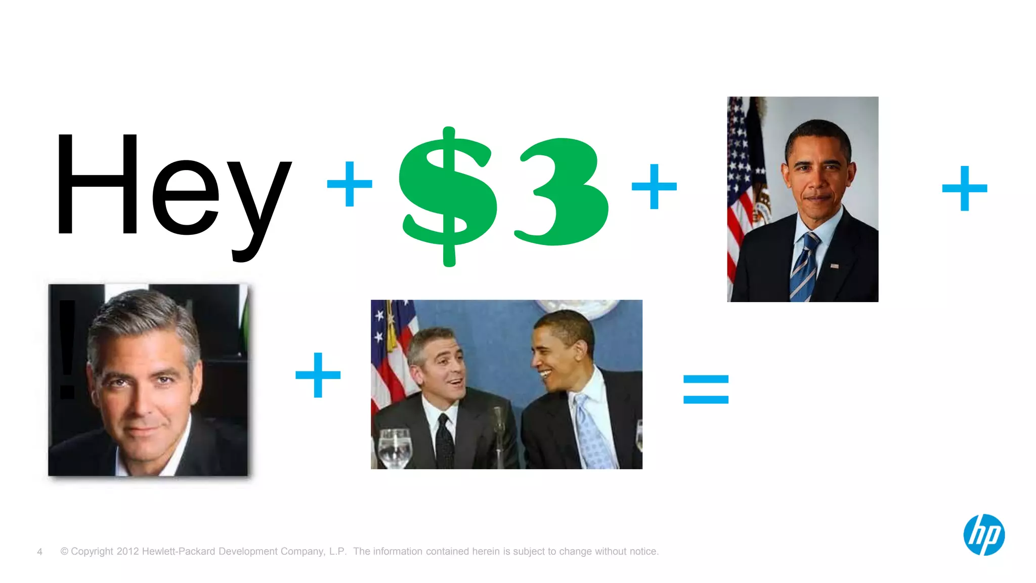 © Copyright 2012 Hewlett-Packard Development Company, L.P. The information contained herein is subject to change without notice.4
$3Hey
!
++
+
+
=
 