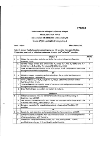 3rd semester EC VTU CBCS 2017 Scheme Model question papers