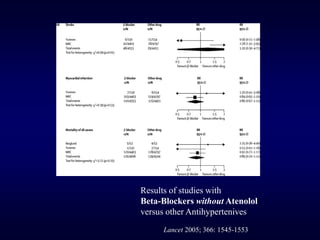 Results of studies with
Beta-Blockers without Atenolol
versus other Antihypertenives
Lancet 2005; 366: 1545-1553
 