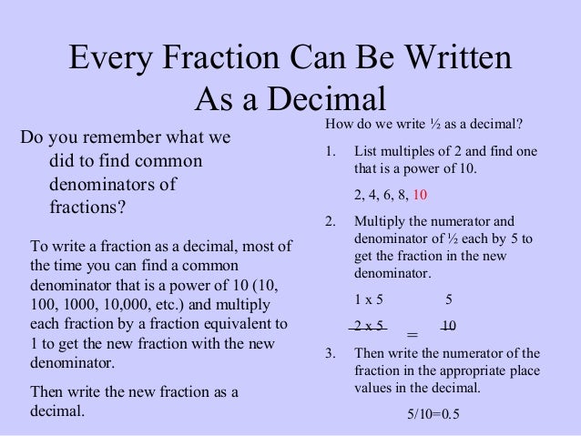 How to write fractions as decimals