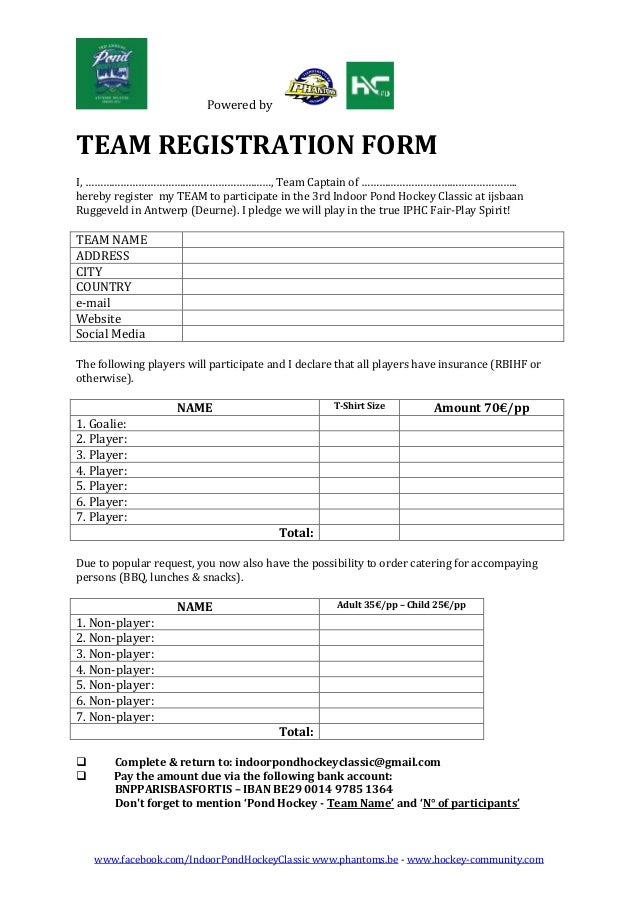 3rd Indoor Pond Hockey Classic 2015 registration form