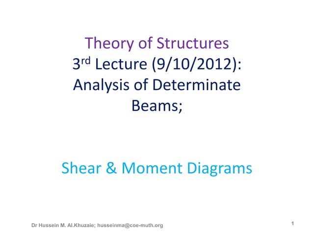 3rd lecture shear and moment diagram for determinate beam | PPT