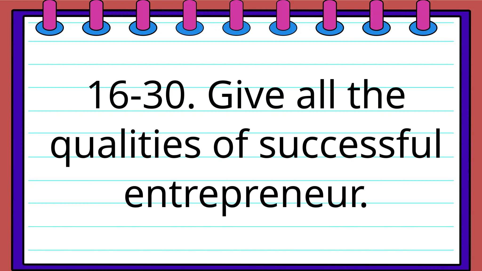 16-30. Give all the
qualities of successful
entrepreneur.
 