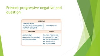 Present progressive negative and 
question 
 