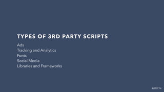 #WDC14
TYPES OF 3RD PARTY SCRIPTS
Ads
Tracking and Analytics
Fonts
Social Media
Libraries and Frameworks
 