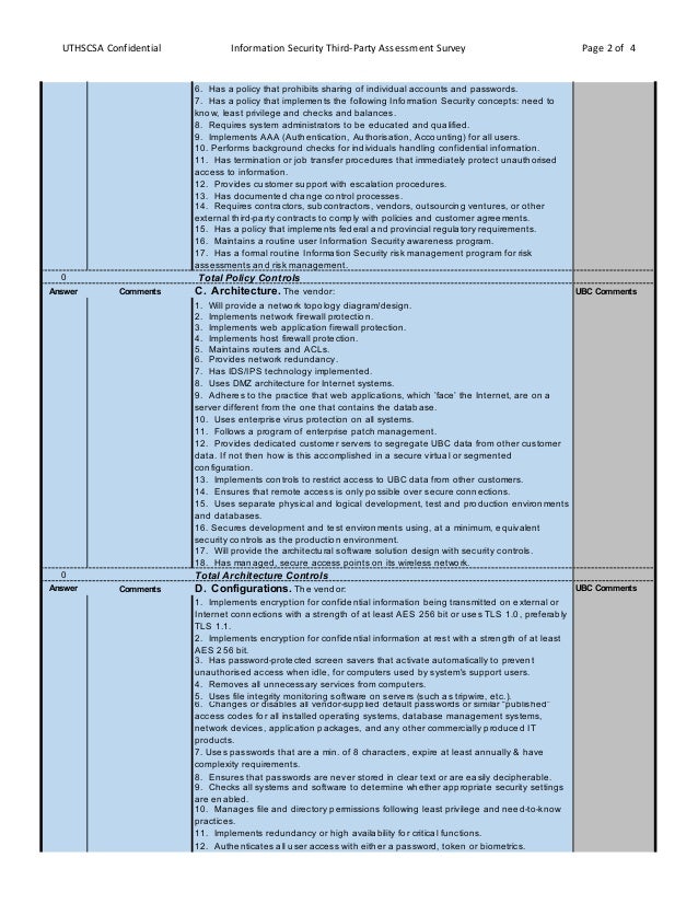 3rd Party Outsourcing Information Security Assessment Questionnaire