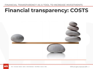 21MFR all rights reserved 2019
Financial transparency: COSTS
FINANCIAL TRANSPARENCY AS A TOOL TO INCREASE INVESTMENTS
 
