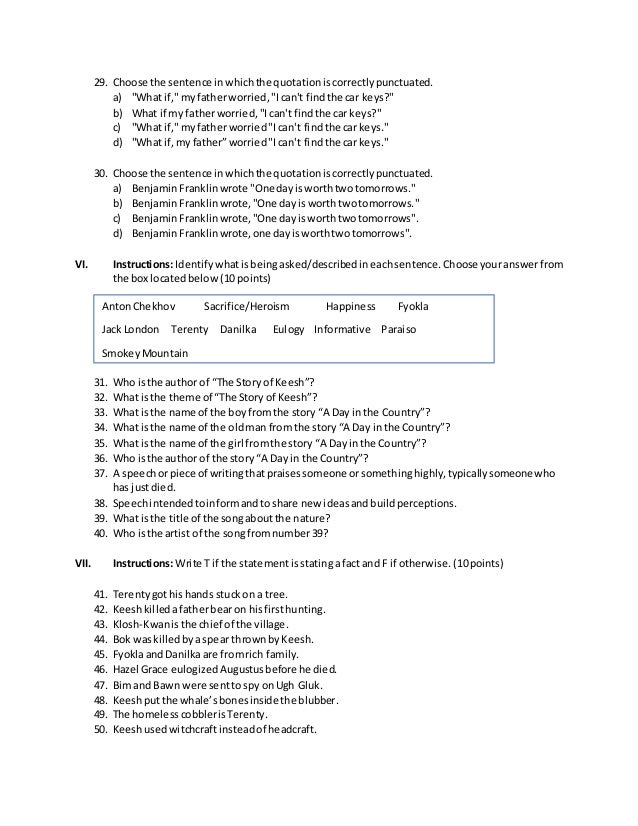 3rd quarterly examination in english 10 for students