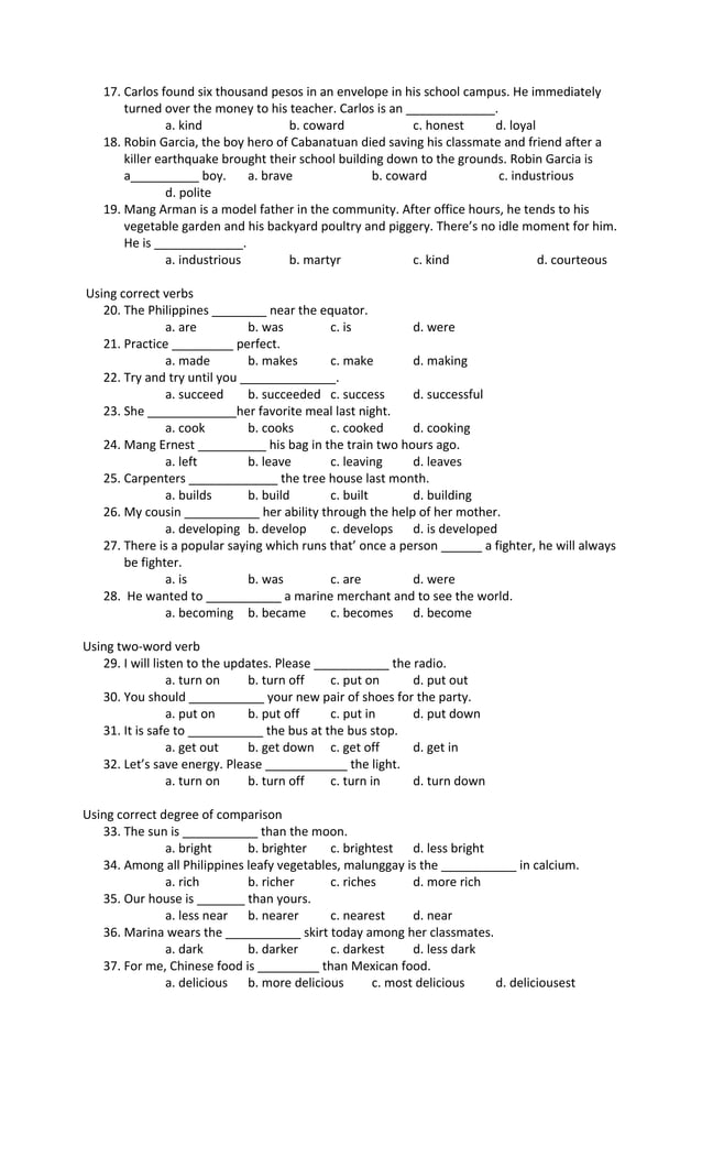3rd quarter test english 5 | DOC
